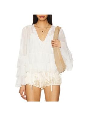 Cinq A Sept Ruffled White Steffina Blouse Size S